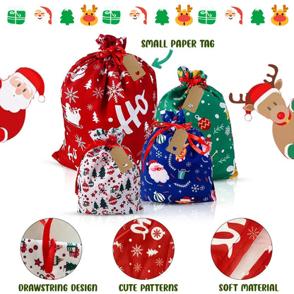 Christmas Gift Bags Christmas Sacks Large Reusable Fabric Drawstring Gift Pouches for Xmas Party Favor 10Pcs