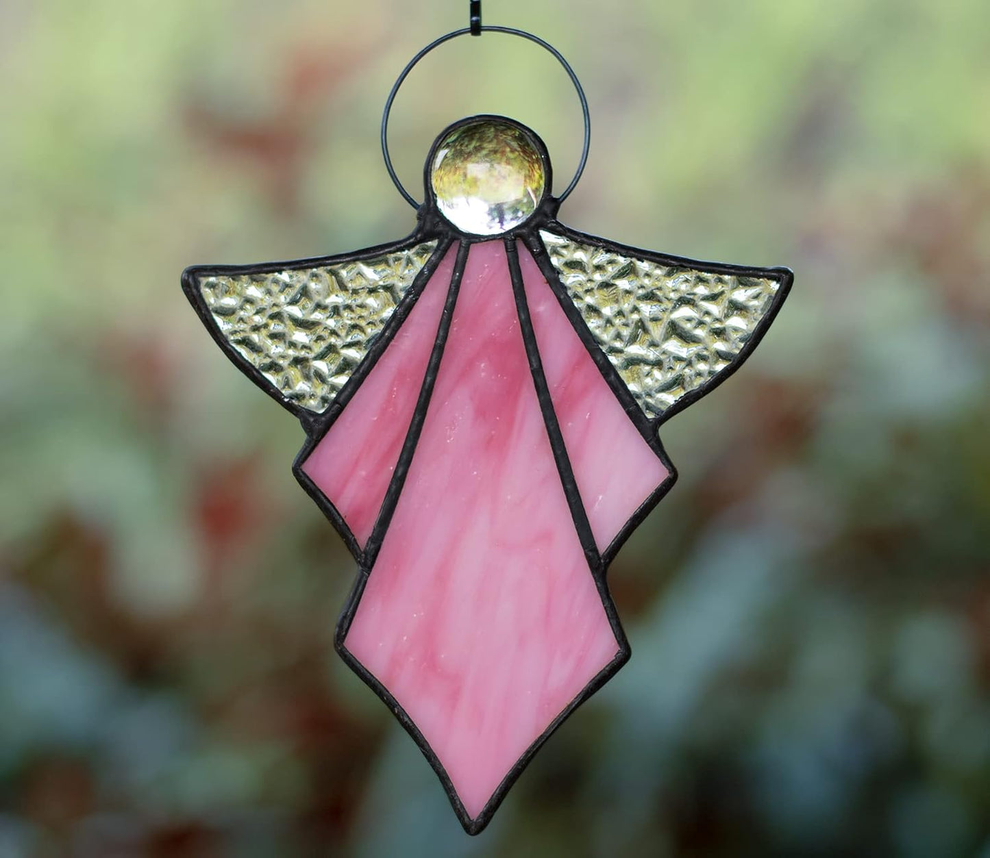 Angel Ornament,Stained Glass Window Hangings Decor,Tiffany Style Handcrafted Suncatcher for Window Memorial Remembrance Sympathy Gifts, Angel Gifts for Women(Pink)