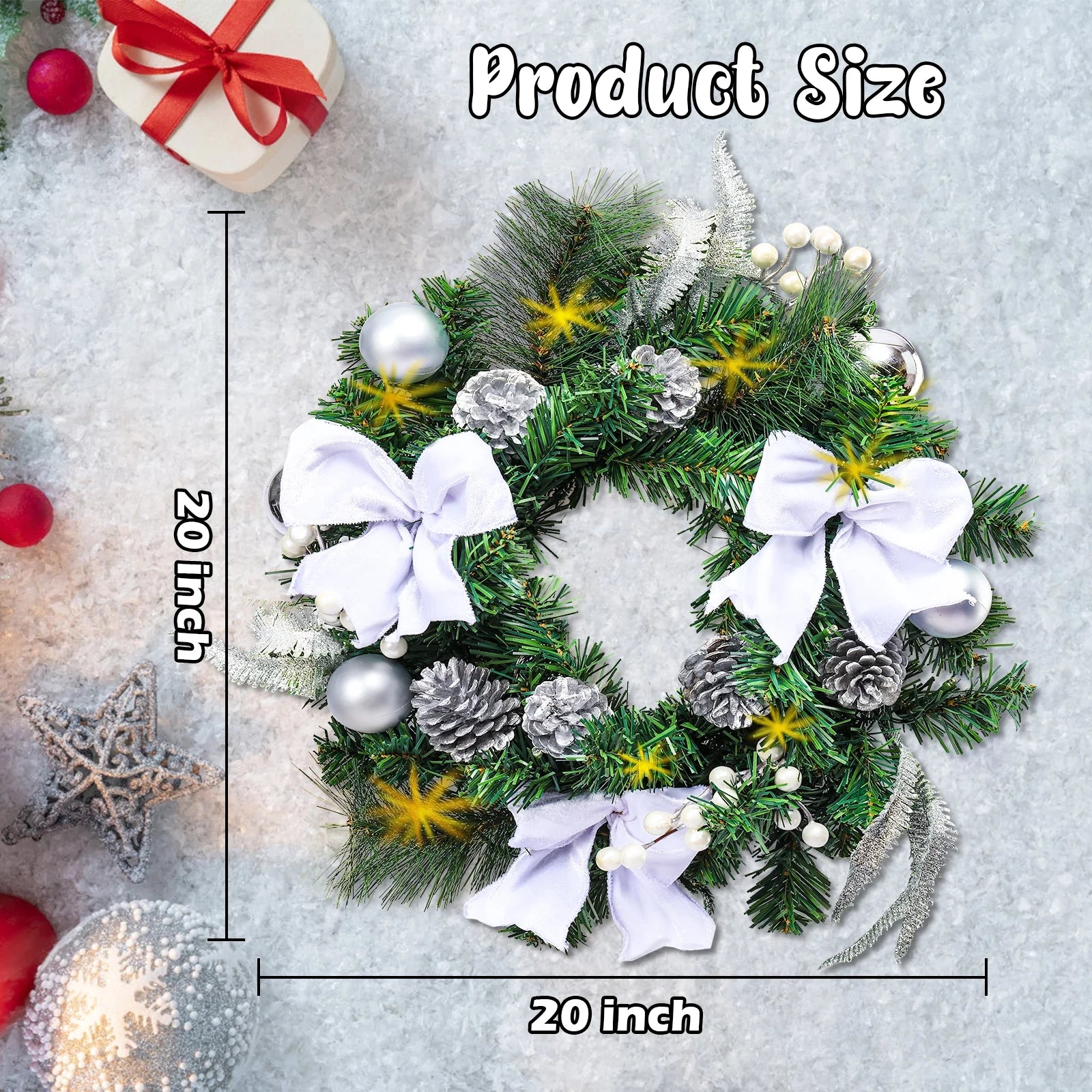 20 Inch Christmas Wreaths-Christmas Wreath with Lights Led,Battery Operated LED Light with Cute Little Decorations Wreath for Christmas Festival Party, Patio,Farmhouse Decoration