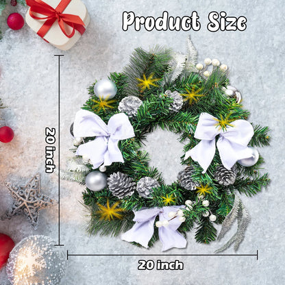 20 Inch Christmas Wreaths-Christmas Wreath with Lights Led,Battery Operated LED Light with Cute Little Decorations Wreath for Christmas Festival Party, Patio,Farmhouse Decoration