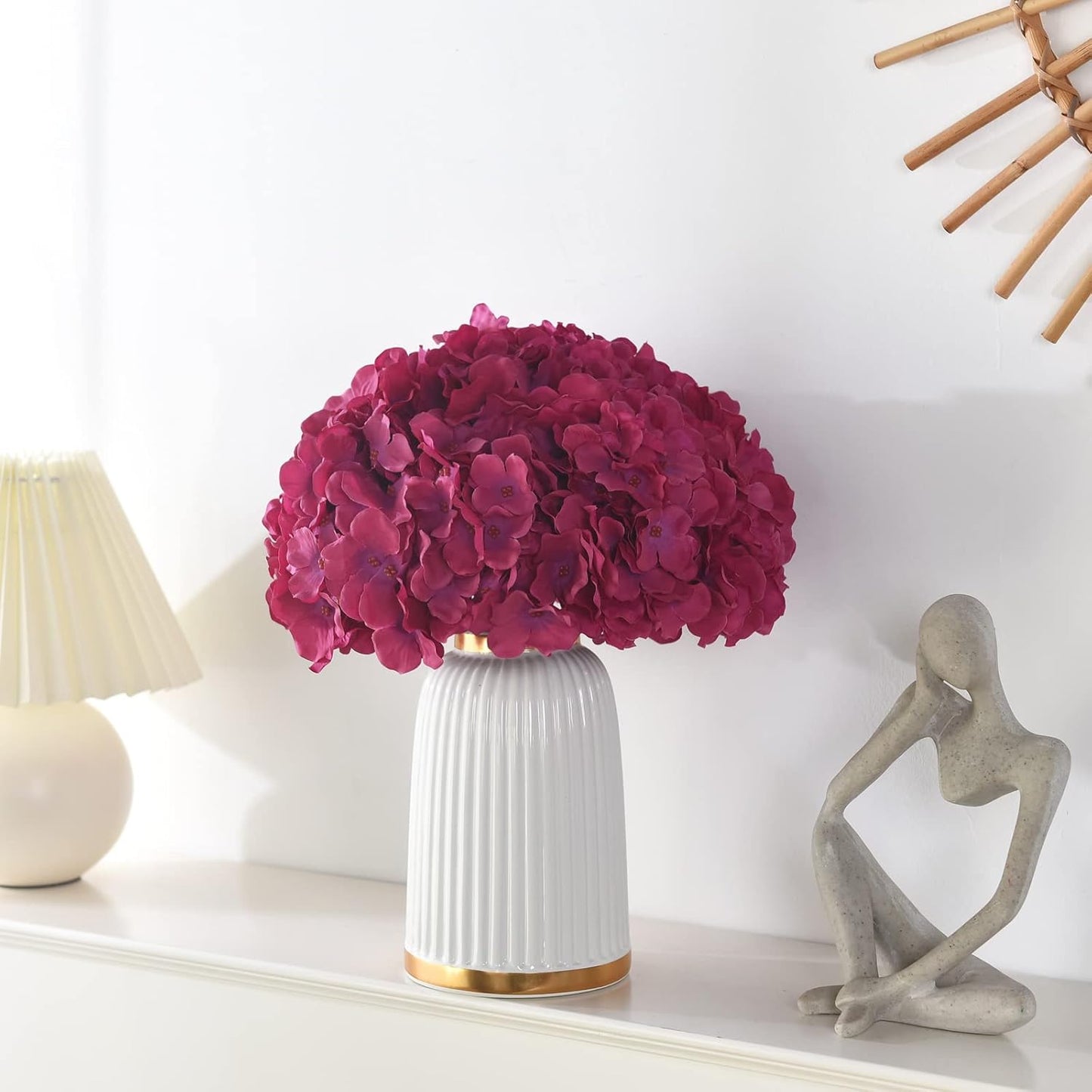 Silk Hydrangea Heads with Stems Artificial Flowers Heads for Home Wedding Decor,Pack of 10 (Fuschia)