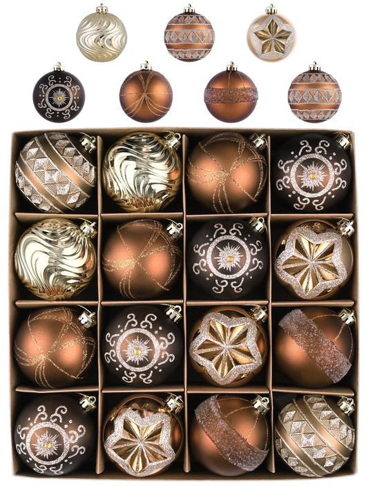 16Ct 3.15 Inches Luxurious Copper Gold Christmas Ornaments, Shatterproof Assorted Christmas Ball Ornaments, Hanging Christmas Tree Ornaments Bulk for Xmas Party Decor