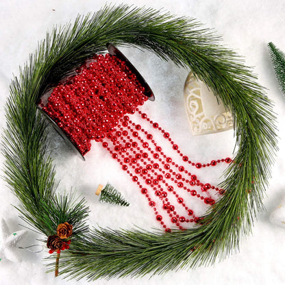 49 Ft Beaded Garland for Christmas Tree Plastic Artificial Pearl Strands String Beads Trim Roll Chain for Xmas DIY Craft Party Decoration Table Centerpiece Wedding Bouquet(Red)