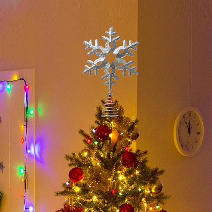 Tree Topper Snowflake, 13.25" Silver Glittered Christmas Tree Topper Decor, Christmas Tree Top Ornament Perfect for Any Size Xmas Tree