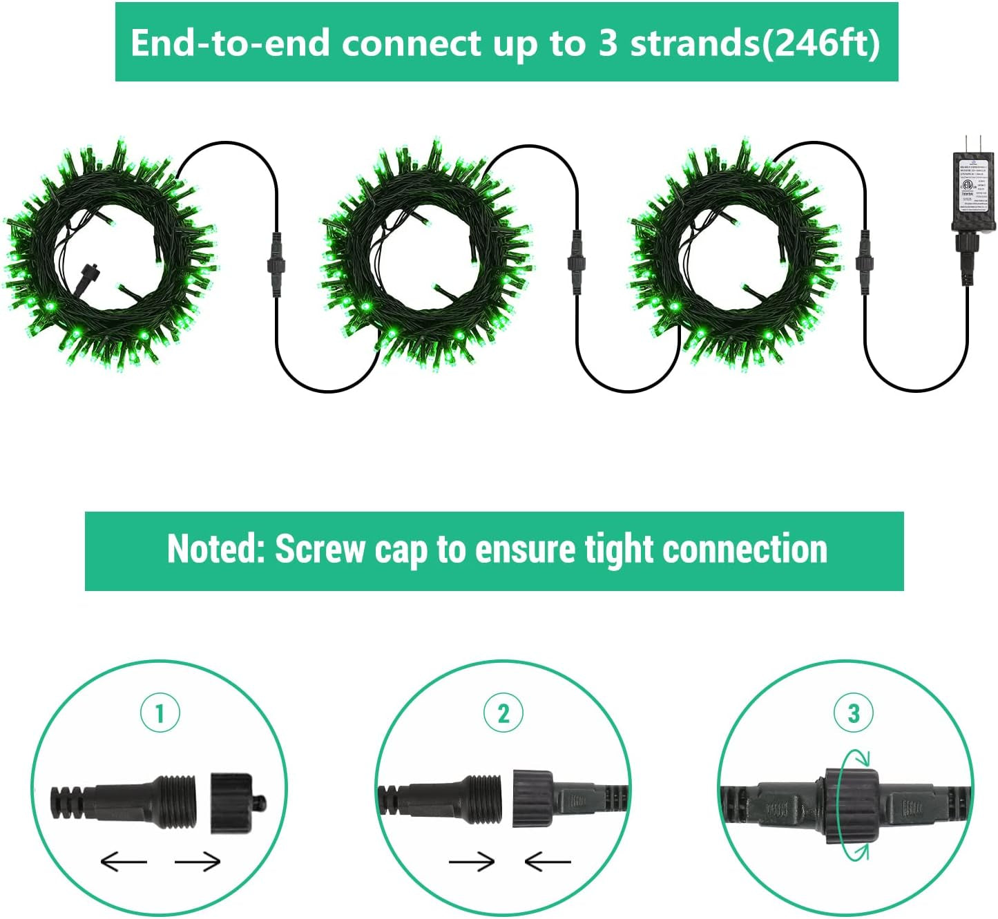 Christmas String Lights 82Ft 200 LED 8 Modes Timer Indoor Outdoor Fairy Twinkle Lights for Xmas Tree Christmas Decorations(Green)