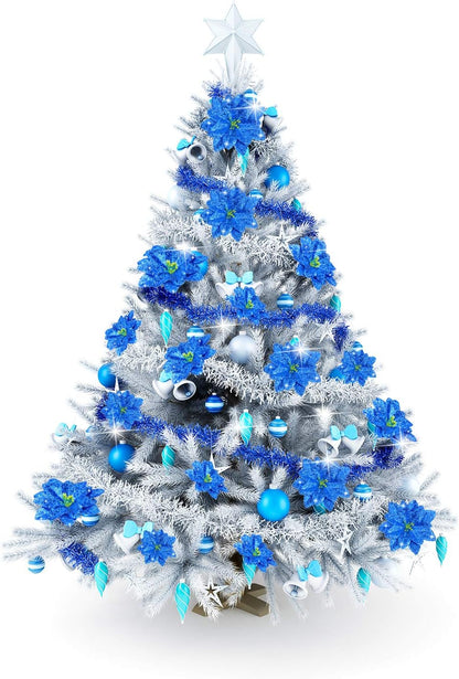 24 Pieces 3 Size Christmas Glitter Poinsettia Flowers Wedding Faux Flowers Christmas Ornaments for Christmas Tree New Year Home Outdoor Decoration, 3/4/6 Inches