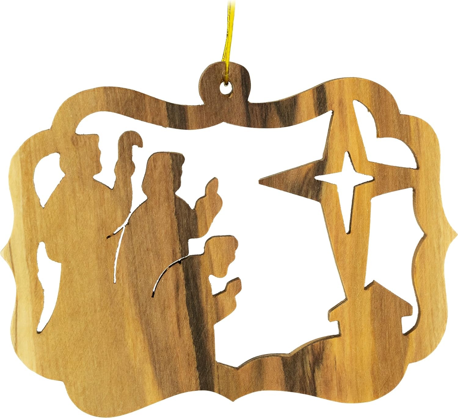 Wisemen & Nativity Star Olive Wood Christmas Ornament from Israel, Bulk Pack of 6, Religious Ornaments Decoration, Wooden Hanging Seasonal Décor for Christmas Tree, Made in the Holy Land of Bethlehem