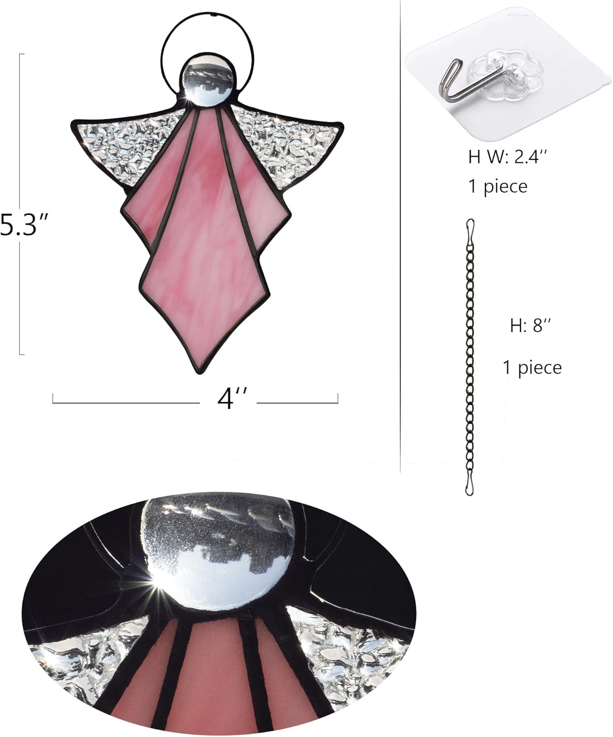 Angel Ornament,Stained Glass Window Hangings Decor,Tiffany Style Handcrafted Suncatcher for Window Memorial Remembrance Sympathy Gifts, Angel Gifts for Women(Pink)