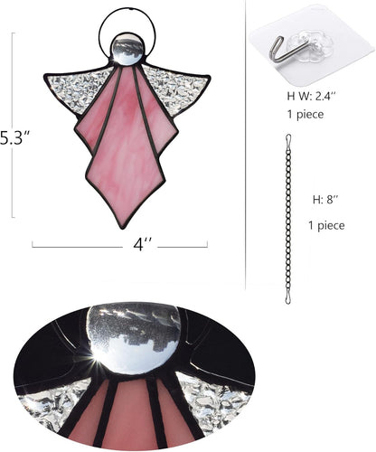 Angel Ornament,Stained Glass Window Hangings Decor,Tiffany Style Handcrafted Suncatcher for Window Memorial Remembrance Sympathy Gifts, Angel Gifts for Women(Pink)