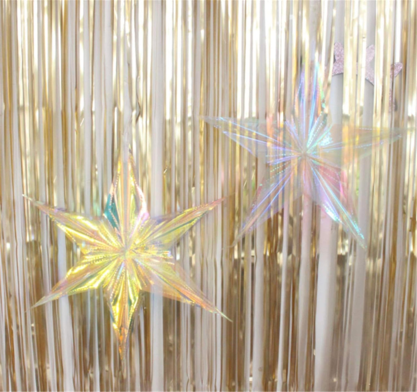 6 Pack 15.74 Inch Iridescent Ornament Star Hanging Decorations Hexagon Star Clear Foil Decorative Folding Rainbow Shine Party Ornaments for Bridal Shower Wedding Birthday Frozen Theme Decoration