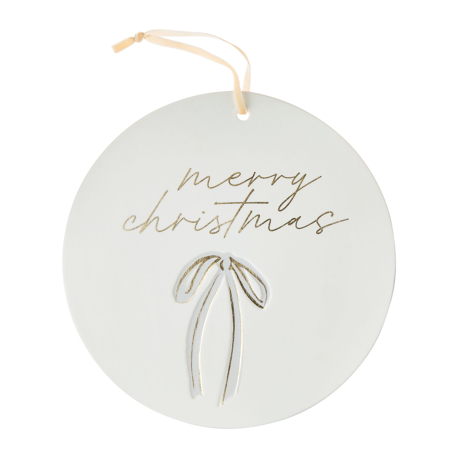 Stoneware Merry Christmas Hanging Decoration, White, 10", by