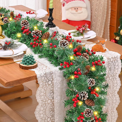 9Ft Christmas Lighted Garland, Battery Operated Christmas Garland with Lights,Pre-Lit Garland with Pine Cones for Indoor Home Holiday Xmas Decorations