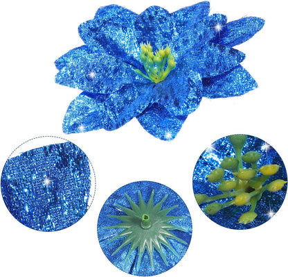 24 Pieces 3 Size Christmas Glitter Poinsettia Flowers Wedding Faux Flowers Christmas Ornaments for Christmas Tree New Year Home Outdoor Decoration, 3/4/6 Inches