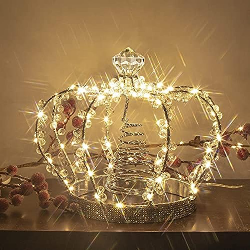 Illuminated Jeweled Crown Tree Topper with 60 Warm White Lights, Metal Design