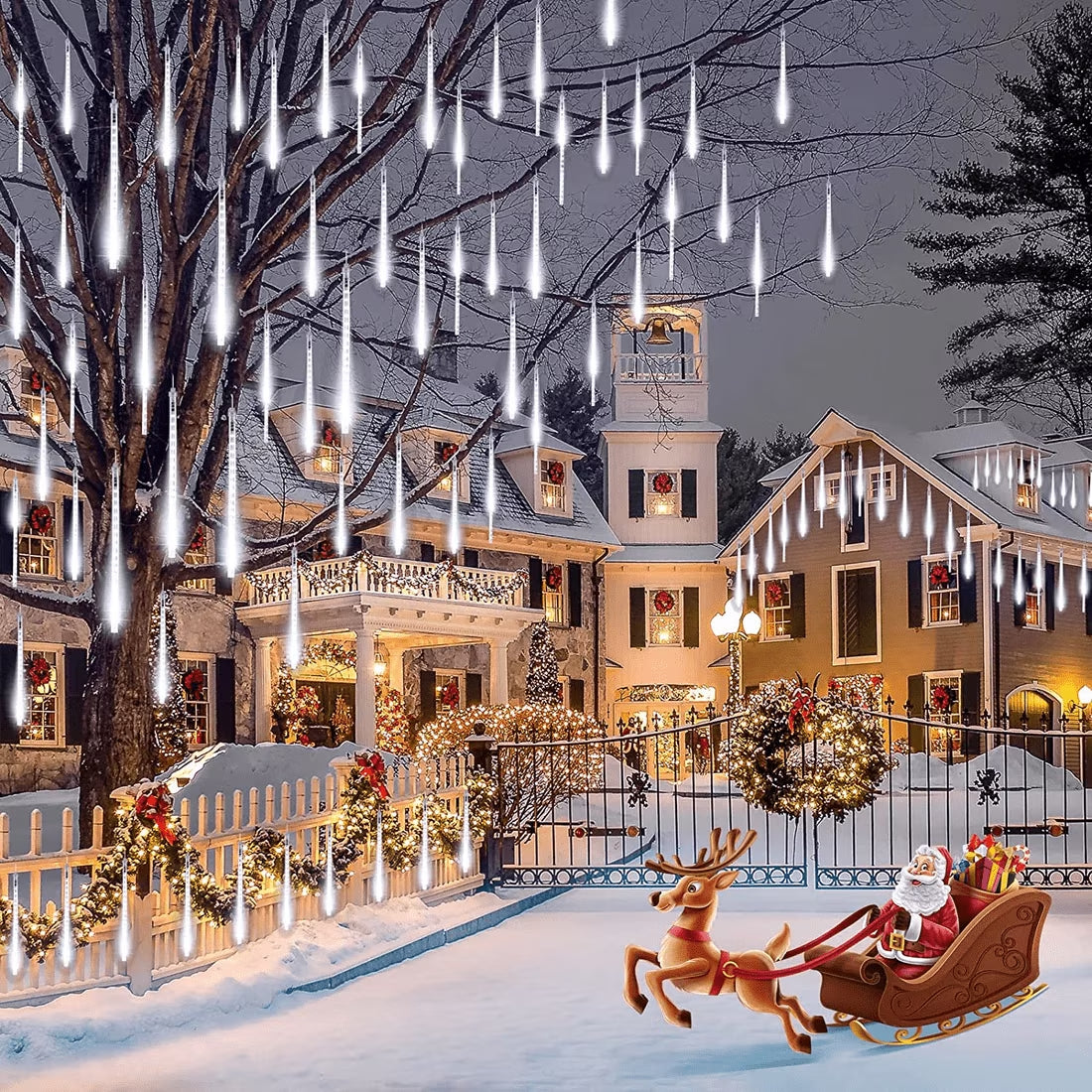 Christmas String Lights, 20 Inch 10 Tubes 540 LED Icicle Twinkle Meteor Shower Lights Outdoor for Christmas Halloween Holiday Party Home Decor, White