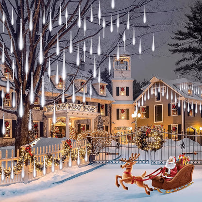 Christmas String Lights, 20 Inch 10 Tubes 540 LED Icicle Twinkle Meteor Shower Lights Outdoor for Christmas Halloween Holiday Party Home Decor, White