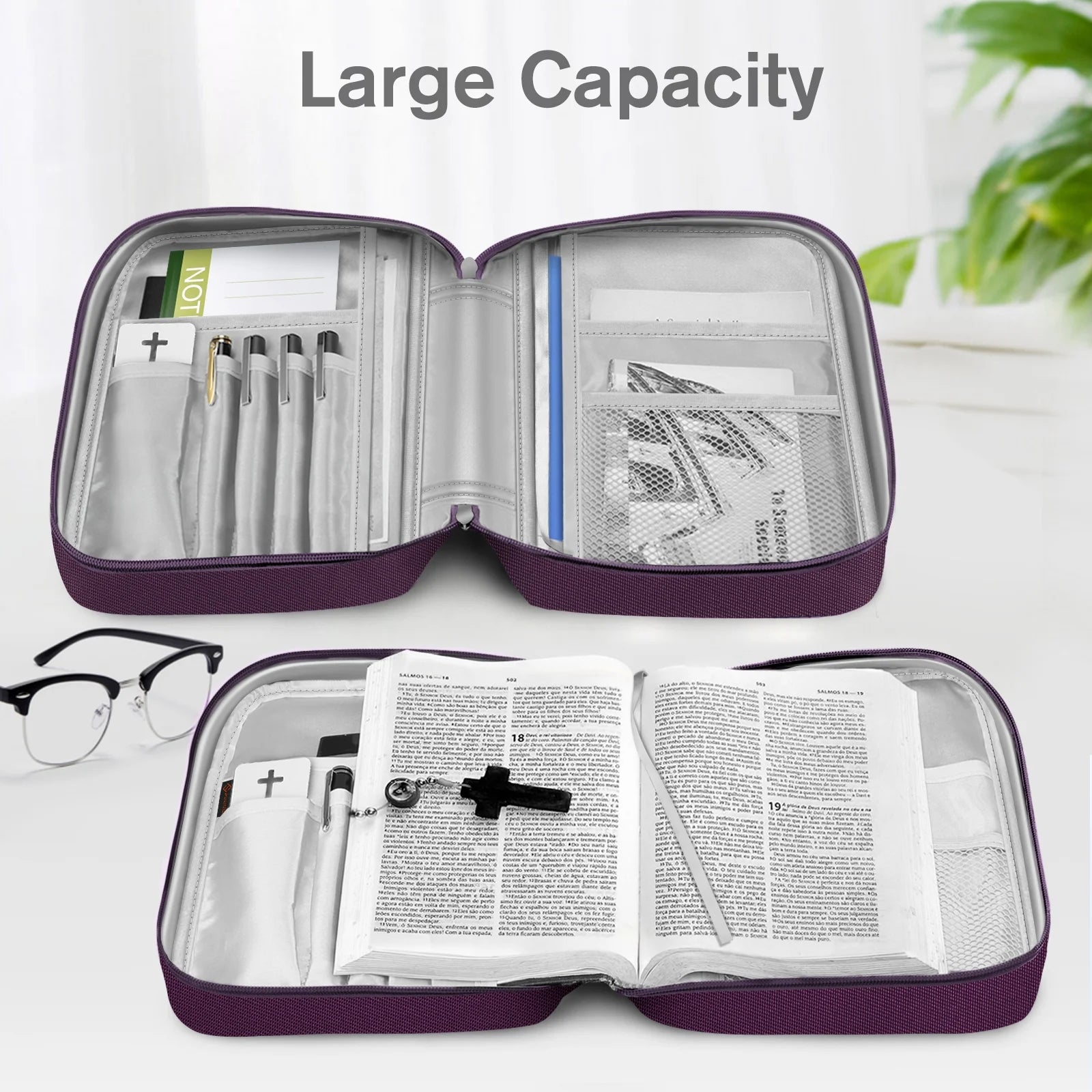 Bible Cover, Carrying Book Case Church Bag Bible Protective with Handle and Zippered Pocket, Perfect Gift for Men Women Father, Purple