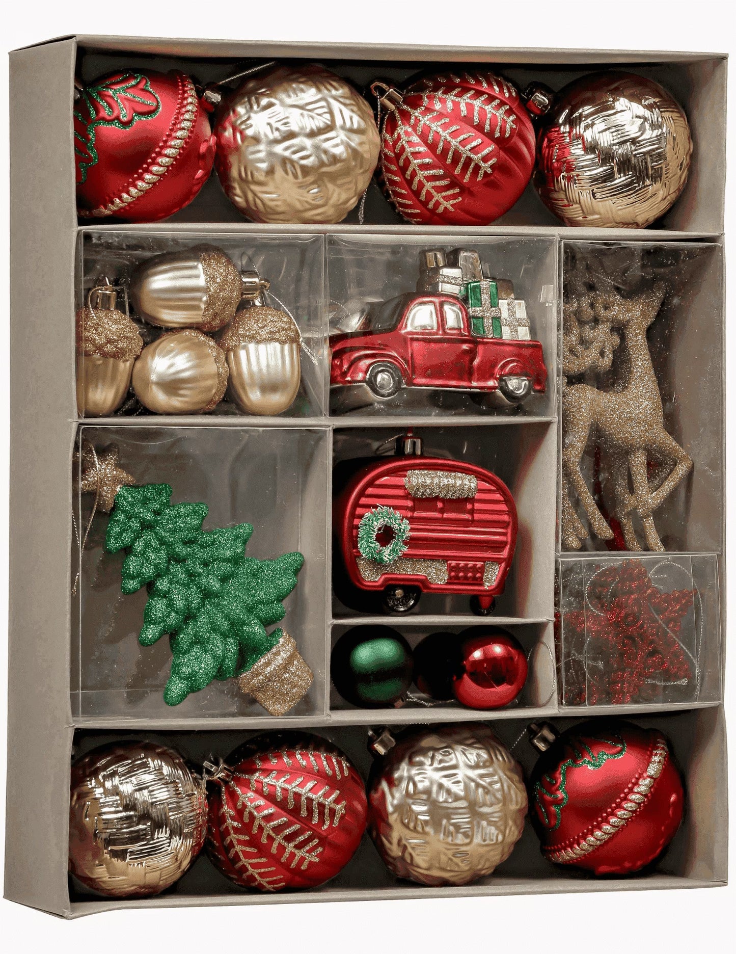 60Ct Christmas Ornaments, Red Green Gold Shatterproof Ornaments for Xmas Party Decor