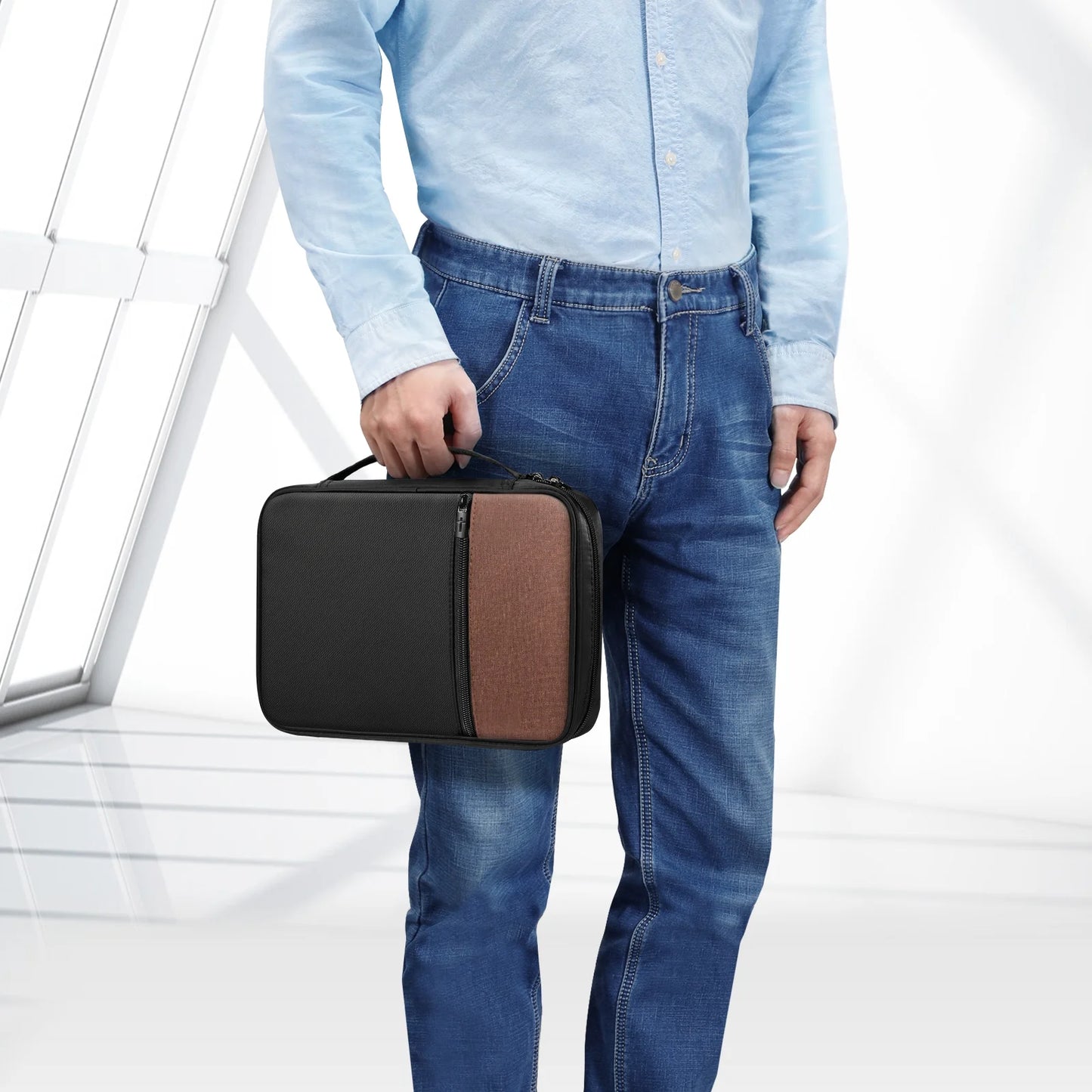 Bible Cover, Carrying Book Case Church Bag Bible Protective with Handle and Zippered Pocket, Perfect Gift for Men Women Father, Black & Brown