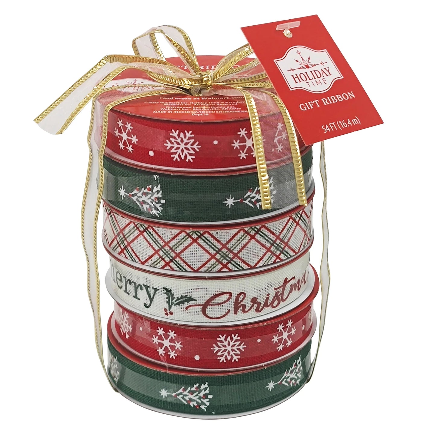 Assorted Red, White, and Green Christmas Ribbon, 9', 6 Count, by