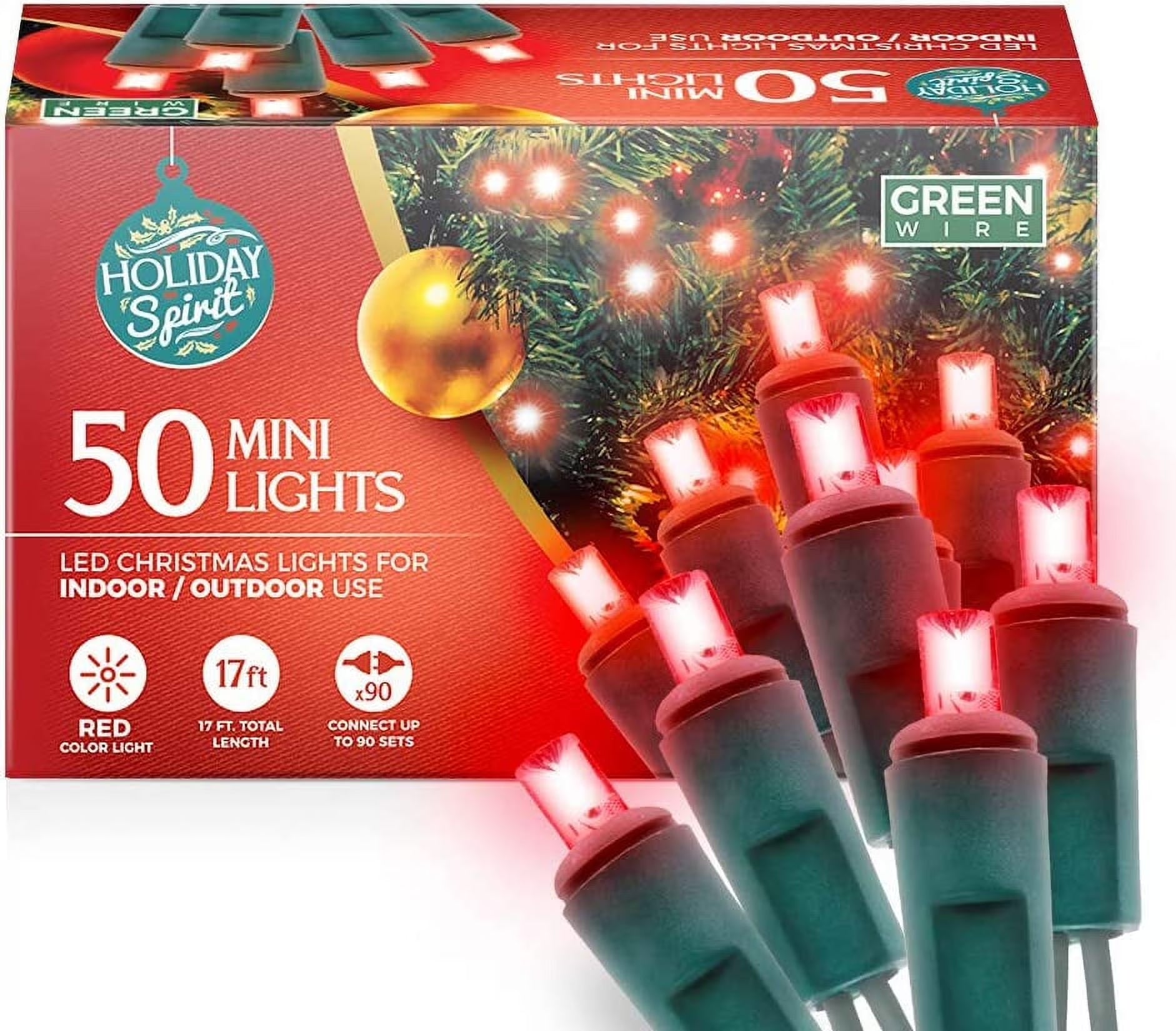 50 LED Mini Christmas String Lights 120V UL588 (50, Red)
