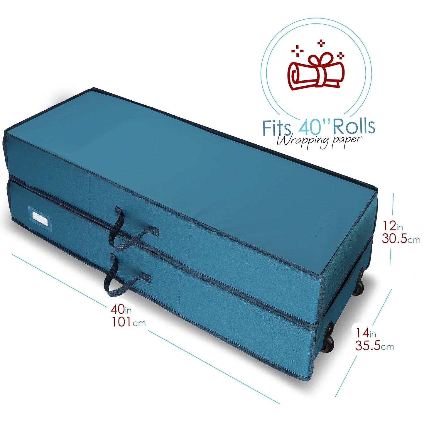 Christmas Wrapping Paper Storage with Extra Christmas Storage Bins and Ribbon Storage Organizer, Gift Wrap Organizer with Wheels - Fits up to 30 Rolls of 40", Blue