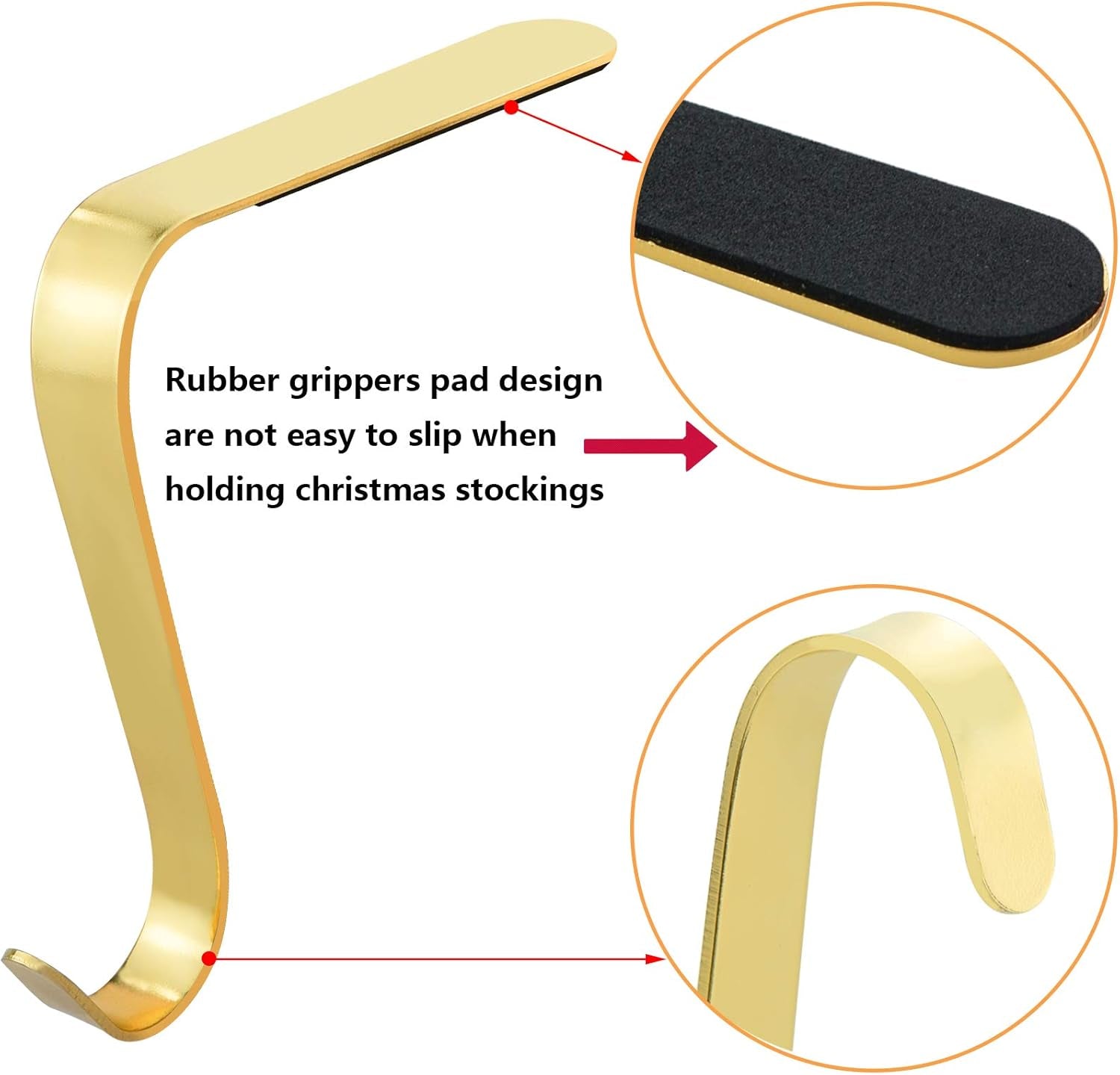 Christmas Stocking Holders Metal Stocking Hangers Non-Slip Christmas Stocking Hooks for Fireplace Mantle (Gold)