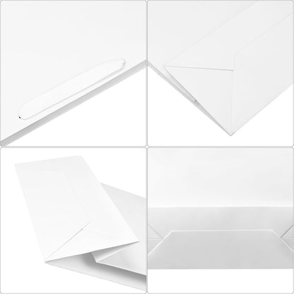 Extra Large Kraft Paper Gift Bags - 12 Pcs, White, 16X6X12 Inches, Ribbon Handles, Party, Wedding and Shopping Bags