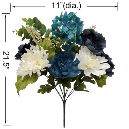 21.5 Inch Artificial Flower Hydrangea Peony Bouquet, Navy Cream Color. Indoor Use.