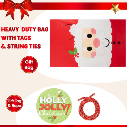 Jumbo Christmas Santa Gift Bag Plastic Xmas Gift Wrapping Bag 56”X36” for Gift Giving, Holiday Presents, Giant Gifts Decorations, Festive Surprises