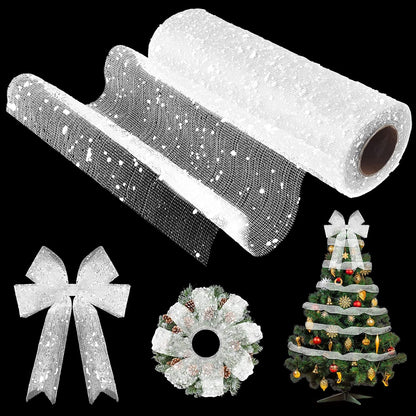 10 Inch X 30 Feet Christmas Snow Poly Mesh Ribbon Decorated Snowball Mesh Ribbon for Christmas Graduation Party Decoration (White)
