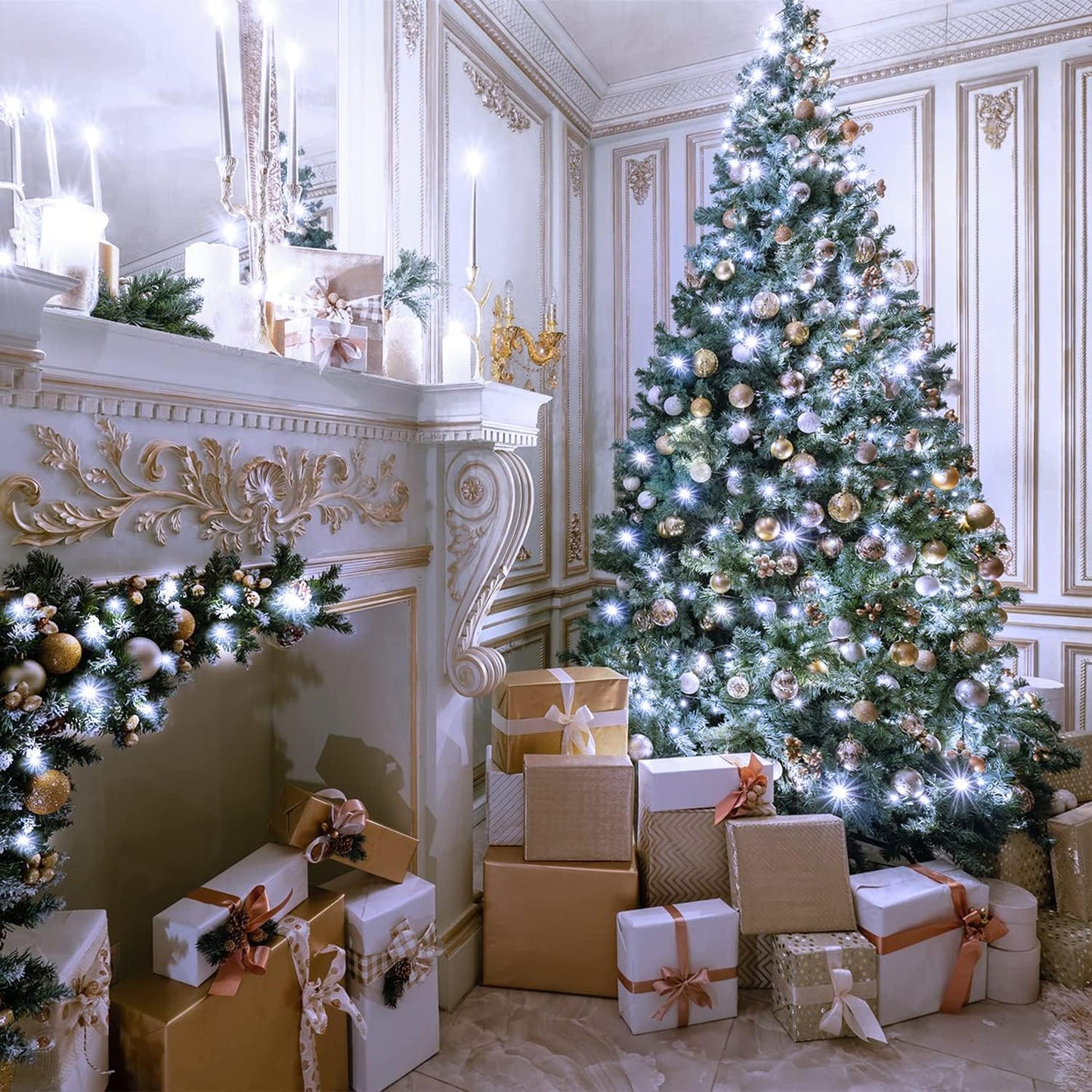 250 LED White Christmas Lights Indoor Outdoor, 91.5Ft Connectable Christmas String Lights 8 Modes, Clear Wire Twinkle String Light Plug in for Bedroom Wedding Garden Party Decoration