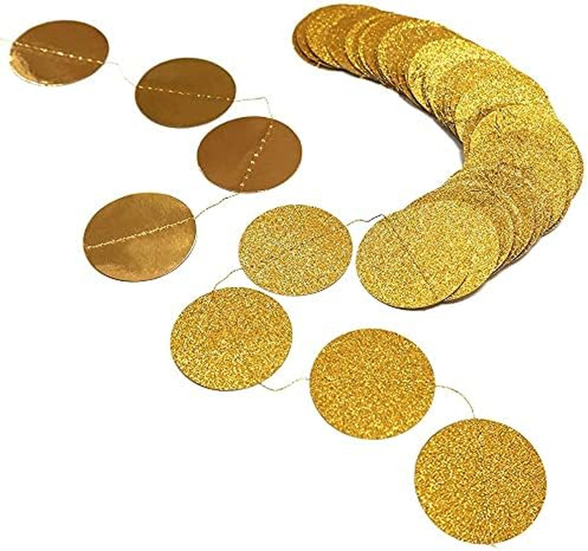 Gold Circle Garland Gold Party Decorations Hanging Dot Banner Streamer Backdrop Decor Wedding Birthday Bday Bridal Baby Shower Bachelorette Ramadan EID Graduation New Year NY Party Supplies