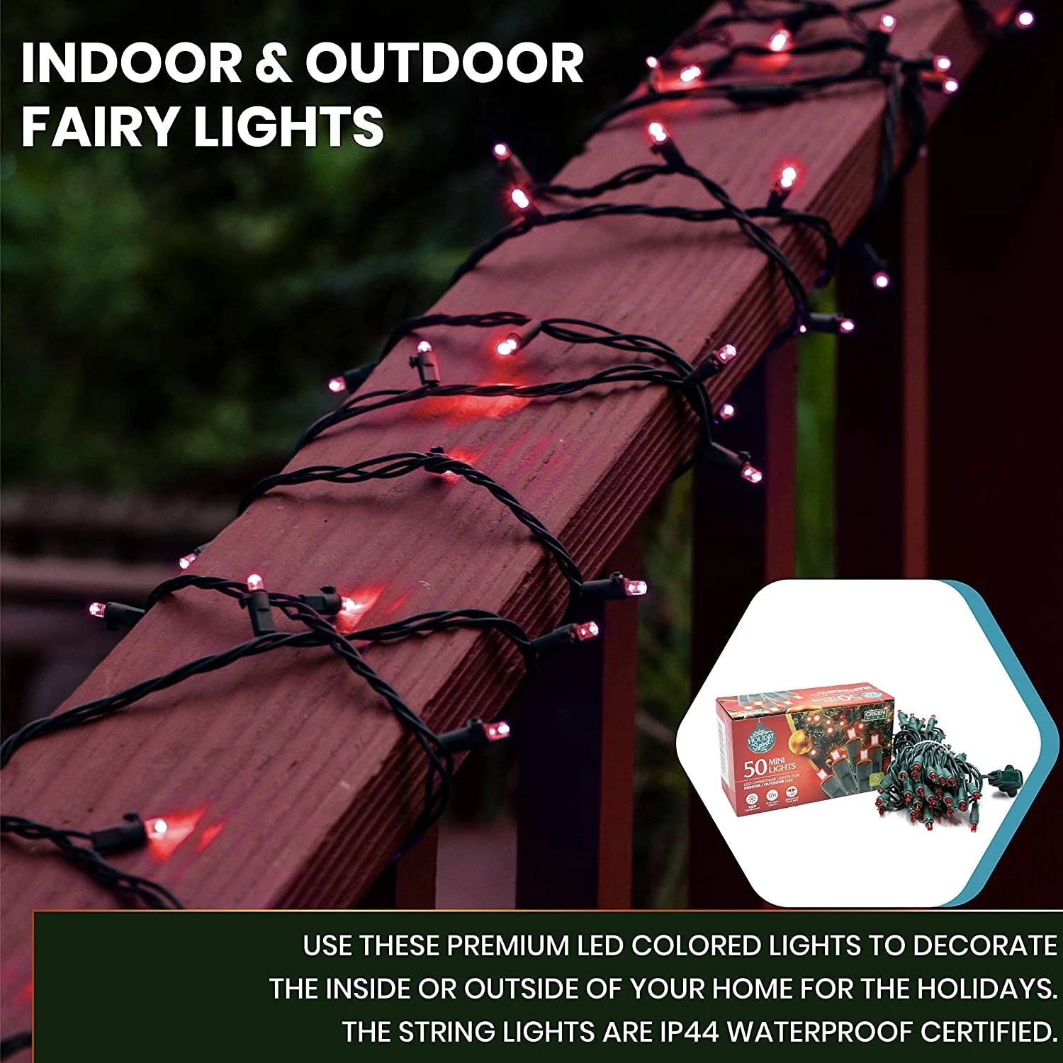 50 LED Mini Christmas String Lights 120V UL588 (50, Red)