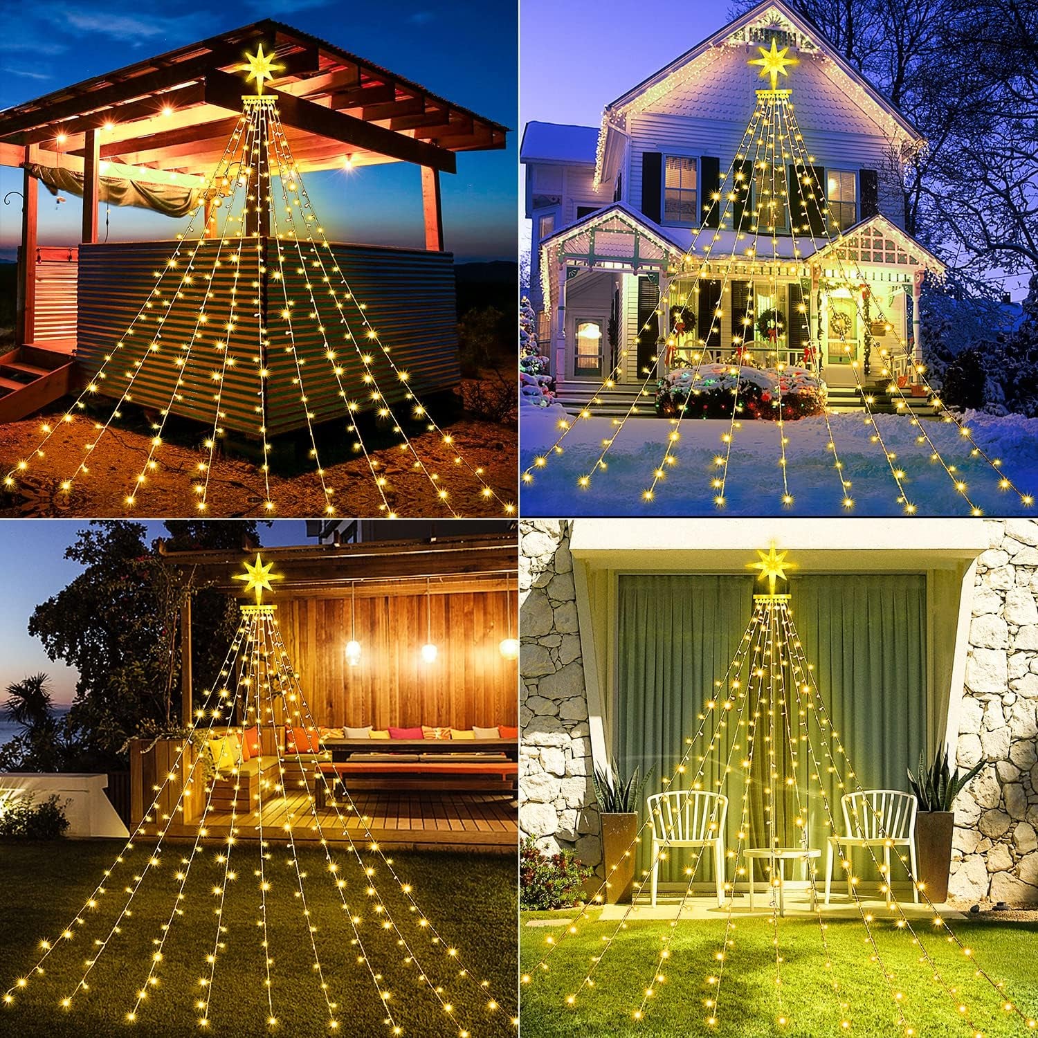 Christmas Lights, Christmas Decorations, 320 LED Outdoor Christmas Lights [8 Modes & Waterproof], with 11" Lighted Tree Topper for Halloween Xmas New Year Holiday Birthday (Warm White)