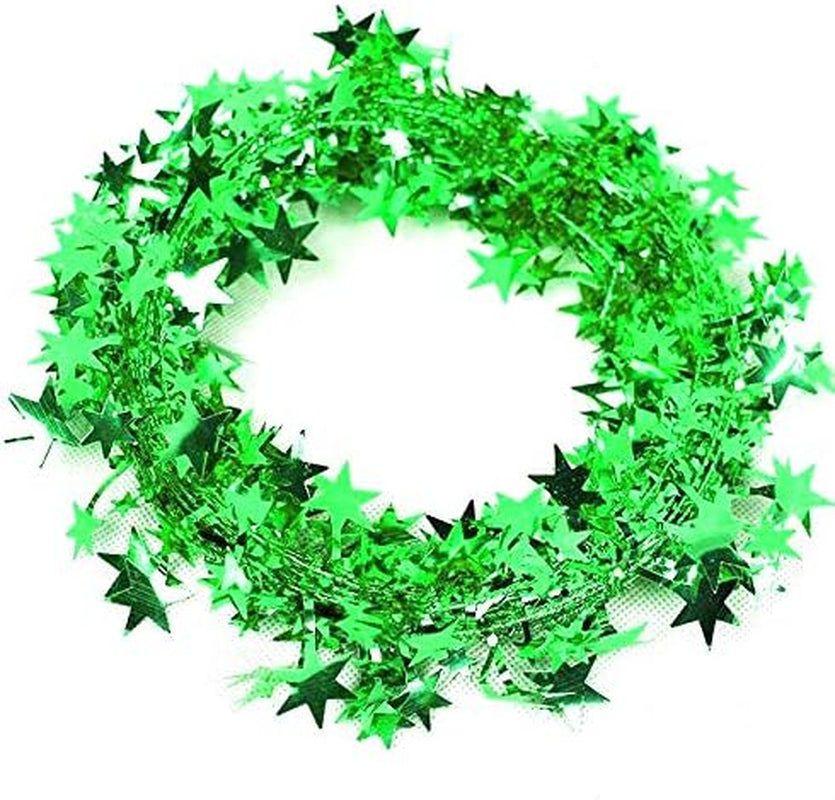 25 Ft Star Garland Tinsel Star Brace Wire Garland for Christmas Tree Decor Ornaments Party Accessory Decorations, 3 Pack (Green)