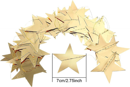 130 Feet Glitter Star Garland Banner Decor, Gold Streamers Hanging Star Bunting Banner Backdrop for 2025 New Year Graduation Wedding Birthday Christmas Party Decoration