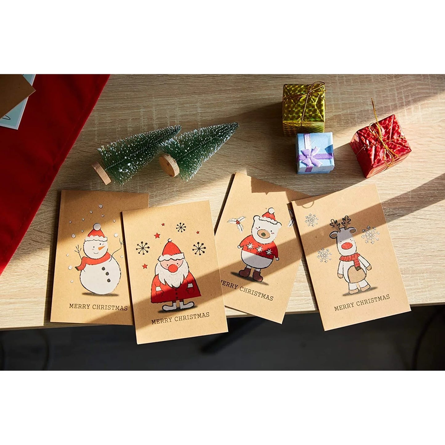 36 Pack Kraft Cute Christmas Greeting Cards with Envelopes, 4X6 Bulk Holiday Cards for Xmas Winter Holiday Season, 6 Red White Festive Designs