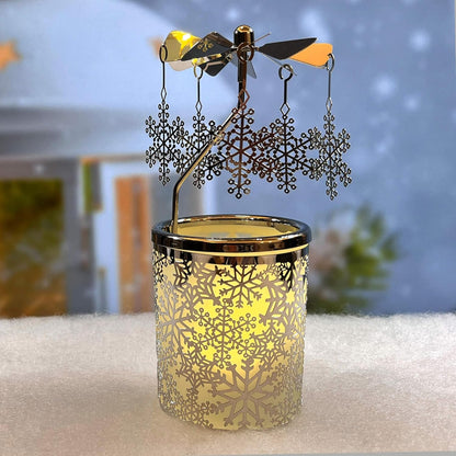 I Rotary Tea Light Carousel Angel Rotary Candle Holders Spinning Tealight Holders Christmas Decoration for Tabel Centrepieces Gift for Mom Women Wife Birthday-6 ¼ Inch Tall (Snowflake)