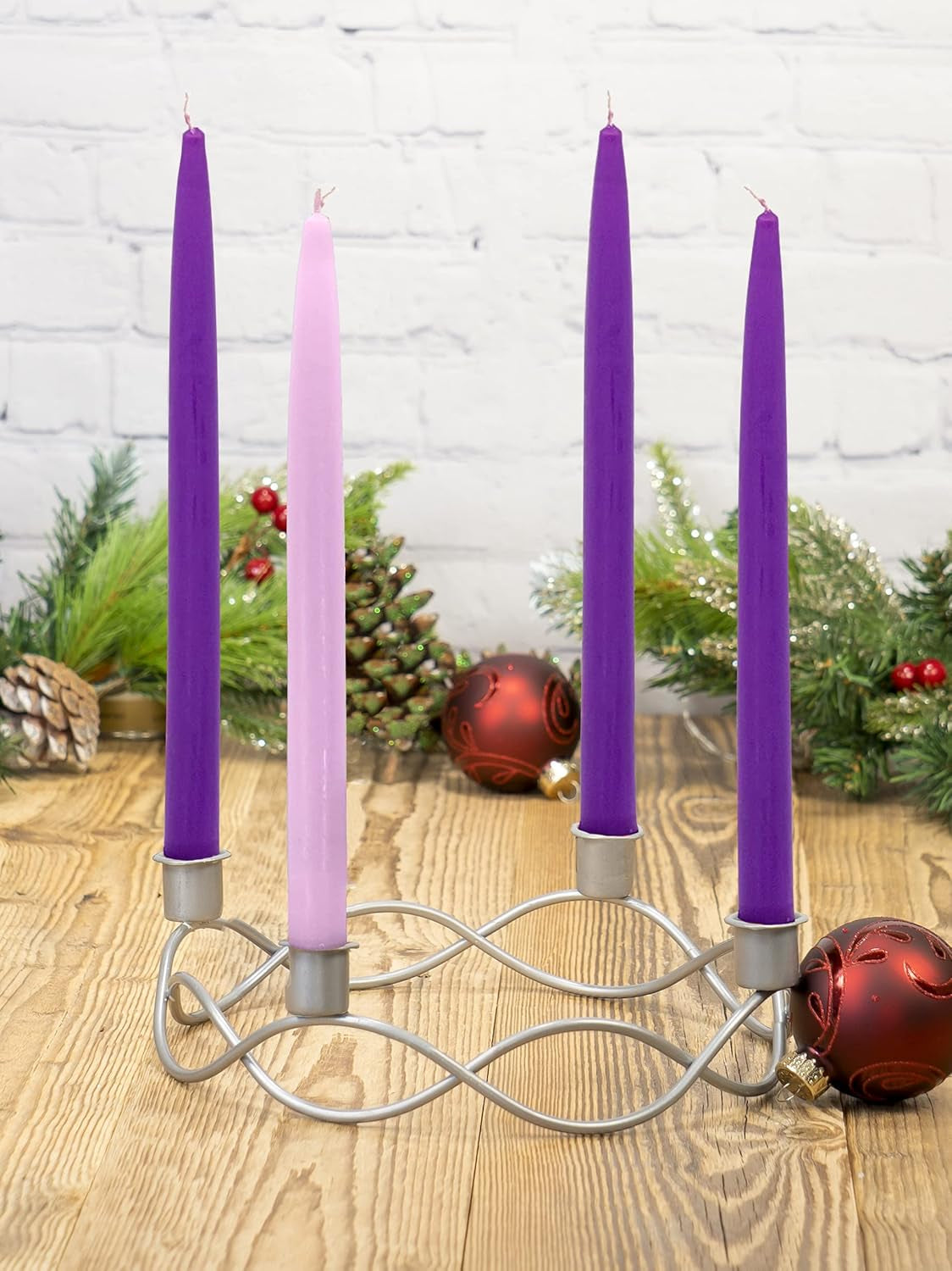 10" Dia Metal Christmas Advent Wreath Taper Candle Holder, Seasonal Centerpiece Decor - Silver