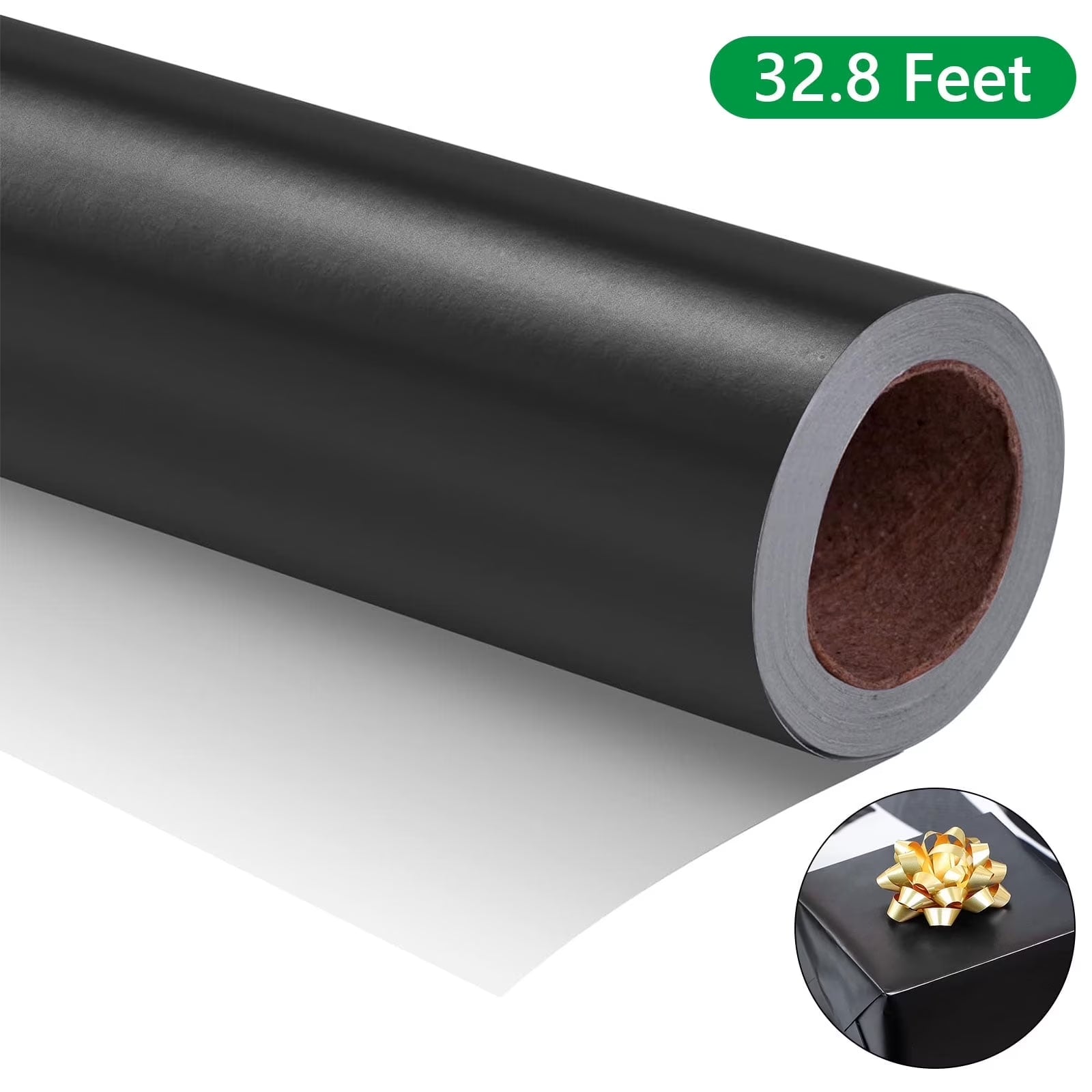 Metallic Wrapping Paper Solid Color Packaging Paper 17 Inch X 32.8 Feet Matte Wrapping Paper Gift Wrapping Paper for Wedding Birthday Christmas Black
