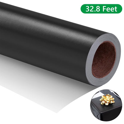 Metallic Wrapping Paper Solid Color Packaging Paper 17 Inch X 32.8 Feet Matte Wrapping Paper Gift Wrapping Paper for Wedding Birthday Christmas Black