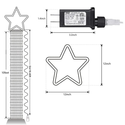 Christmas Outdoor Star Lights Waterfall Tree Lights 344 LED 10Ft 12" Topper Star for Lawn Yard Garden Holiday Xmas New Year Warm White