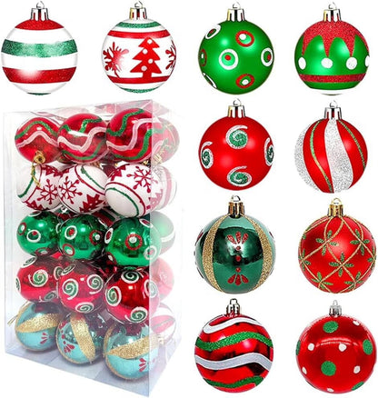 30Pcschristmas Ball Ornaments, 2.35 Inch Christmas Balls, Shatterproof Christmas Balls to Decorate the Christmas Tree, Painting and Glittering Christmas Hanging Balls for Party Events