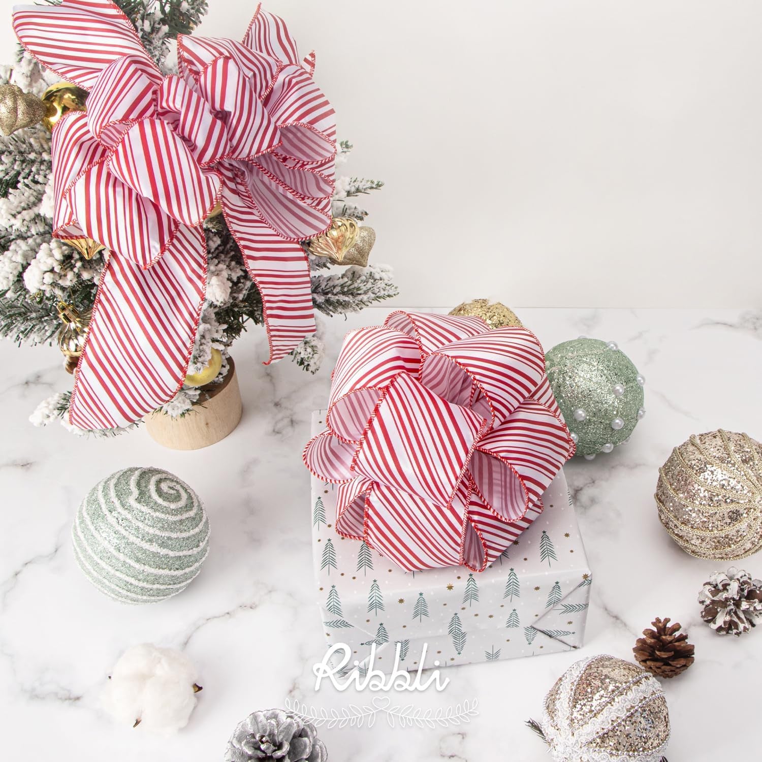 Candy Cane Ribbon Red and White Stripe Wired Satin,2-1/2 Inch X Continuous 10 Yard,Peppermint Stripe Christmas Ribbon for Big Bow, Wreath,Tree Decoration, Outdoor Decoration