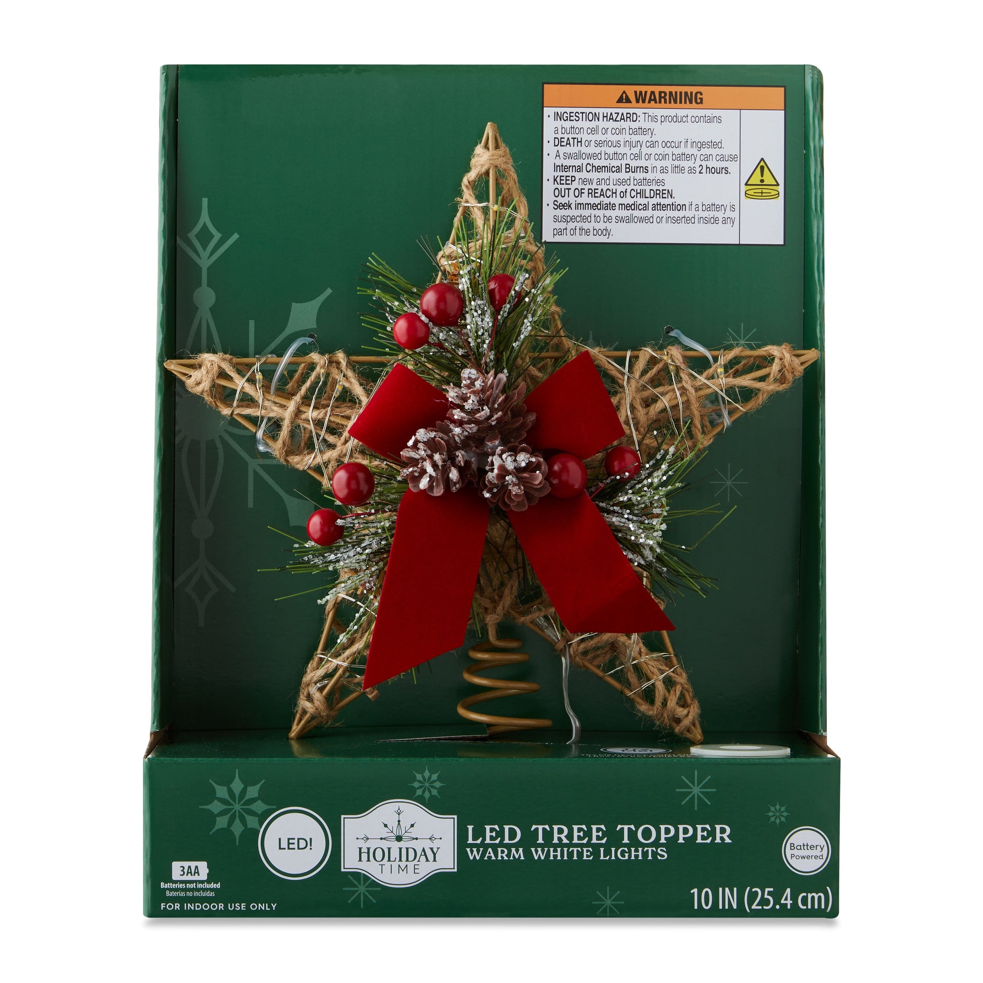 LED Star Christmas Tree Topper, Brown, 10", by