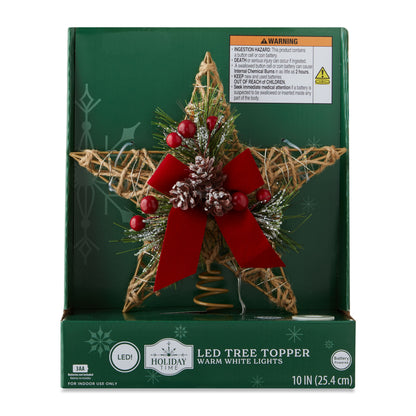 LED Star Christmas Tree Topper, Brown, 10", by