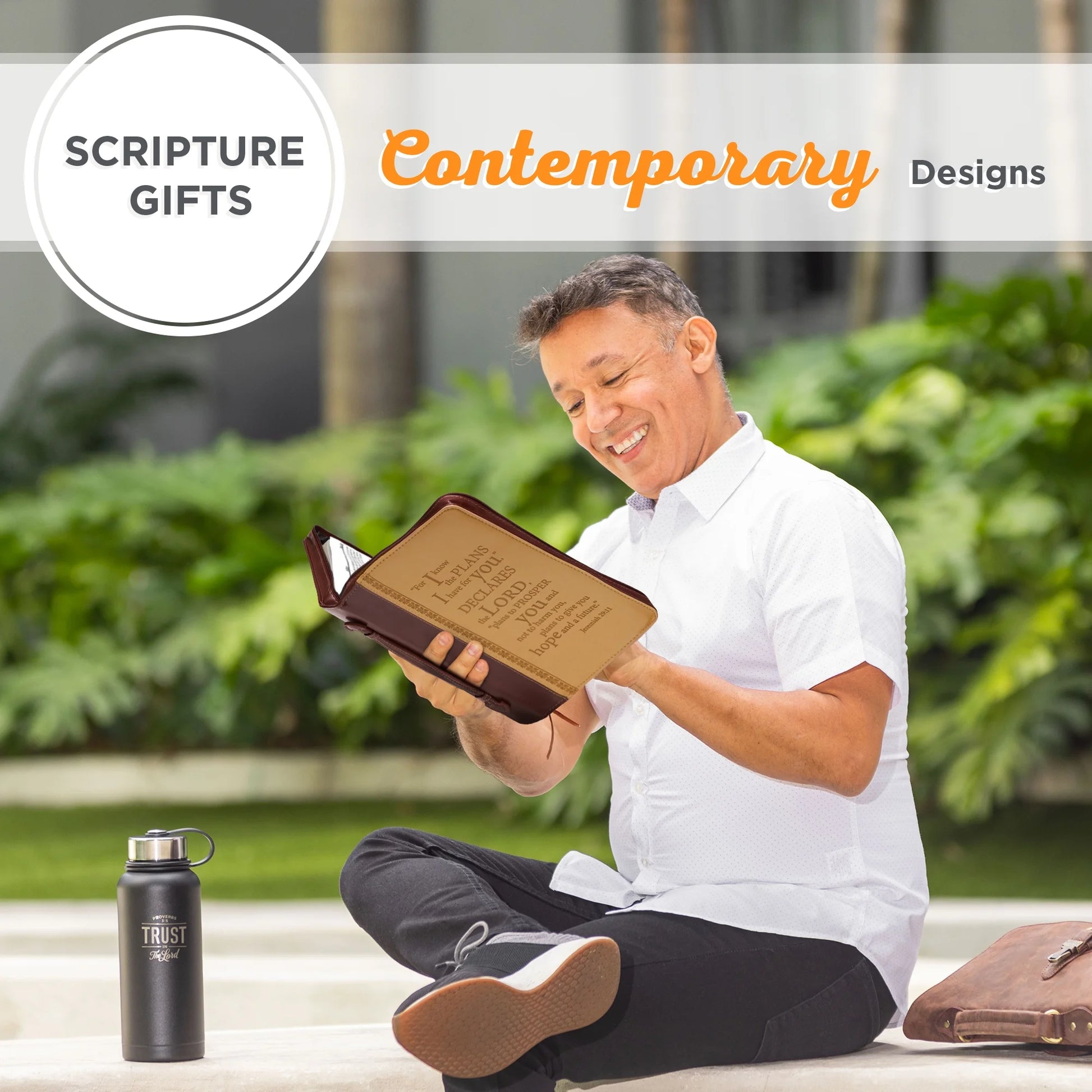 Tan Faux Leather Bible Cover for Men and Women I Know the Plans - Jeremiah 29:11 Zippered Case for Bible or Book with Handle, Extra Large