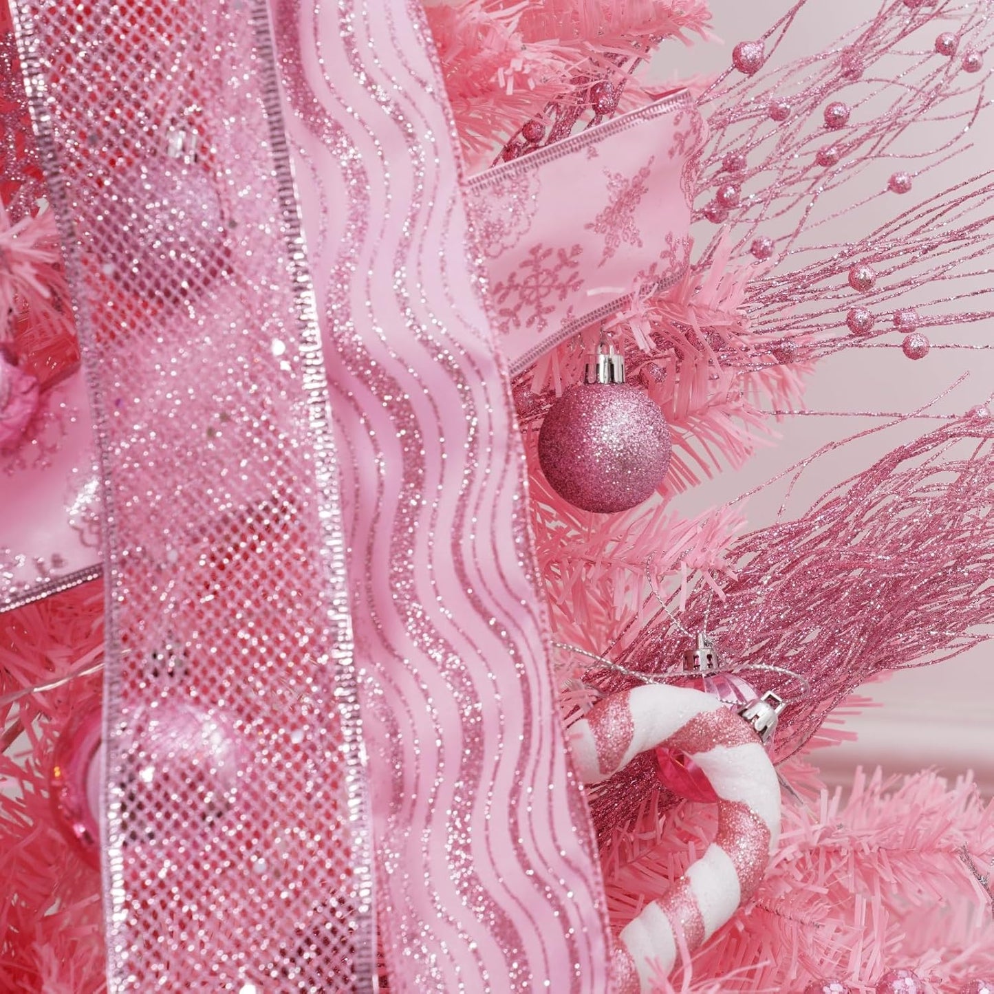 Christmas Tree Topper, 32X12 Inches Large Toppers Bow with Glitter Satin Mesh Streamer, Pink Christmas Tree Topper for Christmas Home Decoration (Pink),Circle Tree Topper