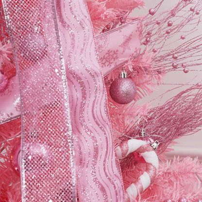 Christmas Tree Topper, 32X12 Inches Large Toppers Bow with Glitter Satin Mesh Streamer, Pink Christmas Tree Topper for Christmas Home Decoration (Pink),Circle Tree Topper